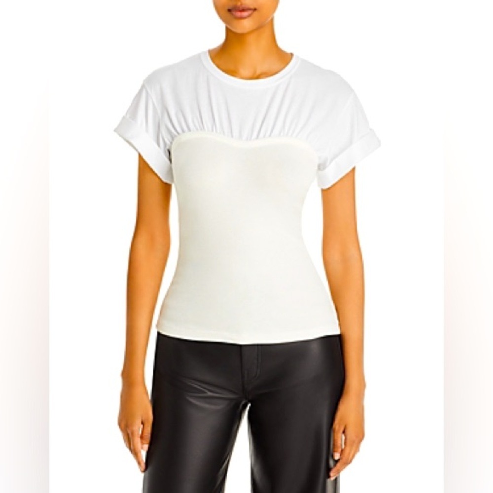 A.L.C. Women White Short Rolled Sleeve Crewneck Frankie T-Shirt Top Size Small